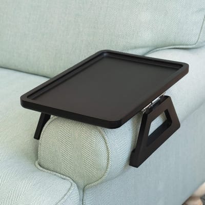 Bamboe Bank Armtafel - Sofatafel en Bijzettafel voor Snacks en Drankjes - Compact en Opvouwbaar - Zwart
