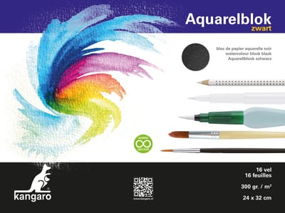 Kangaro aquarelpapier - 32x24cm - 300 grams - 16 vel - zwart - zuurvrij