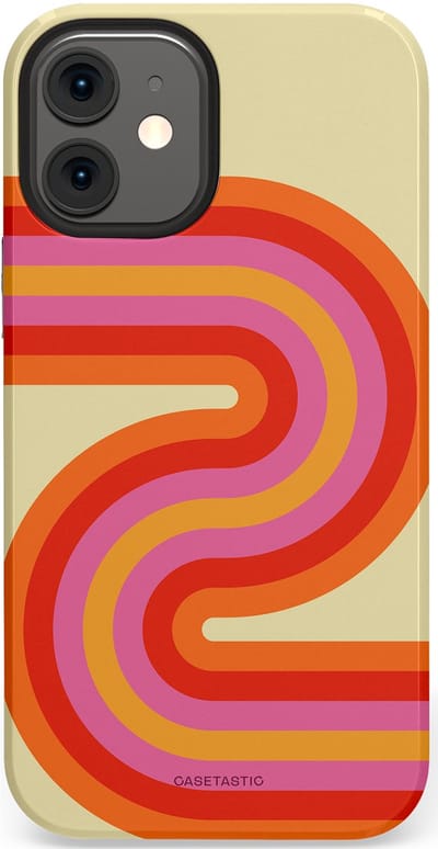Casetastic hoesje geschikt voor Apple iPhone 12 Mini - Dubbellaagse bescherming - Retro wave - Fashion Case - Zand Rood Oranje Roze