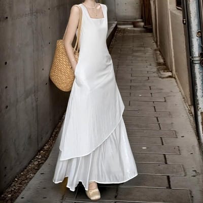 Witte Vestrok voor Dames In Zomer Nieuw Frans Los Design Midi-lengte Irreguliere Jurk met Bretels XL wit