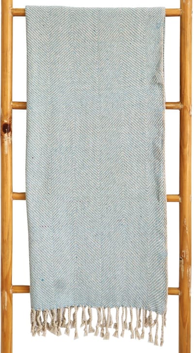 Blauw Plaid 150 x 125 cm – Katoenen Woondeken van Gerecycled Materiaal – Decoratieve Bankdeken voor Woonkamer, Slaapkamer, Balkon en Tuin – Blauw