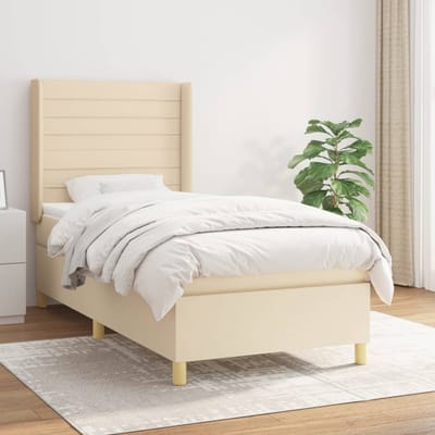 vidaXL - Boxspring - met - matras - stof - crèmekleurig - 90x190 - cm