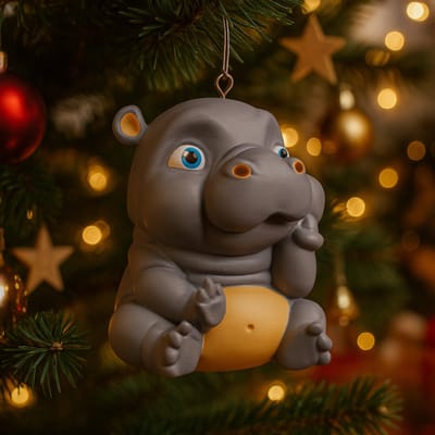 AnimalsAttitude – Middelgrote Baby Nijlpaard Kersthanger met Middelvinger – 3D-geprint PLA Beeldje – Humoristische Kerst Decoratie