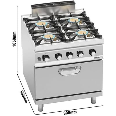 GGM Gastro Gasherd - 40 kW - 4 Brenner - inkl. Gasbackofen Statisch - 7,8 kW - Hochleistungsmodell