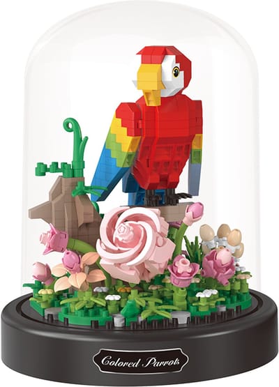 Balody Bloemen met Rode papegaai - Nanoblocks - Miniblocks - Bouwset / 3D puzzel - 551 bouwsteentjes - Balody 16390