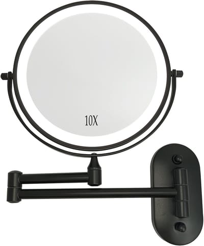 Vergrotende Make-up Spiegel - Verlichte Badkamerspiegel - Gedetailleerde Make-up - 10x Vergroting Instelbaar - 8 Inch Diameter - Zwart
