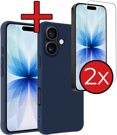 Hoesje - Met 2x Screenprotector - Geschikt voor Apple iPhone 17 - Sterk & Shockproof - Telefoon Hoes - Back Cover - Siliconen Case - Telefoonhoes - Donkerblauw
