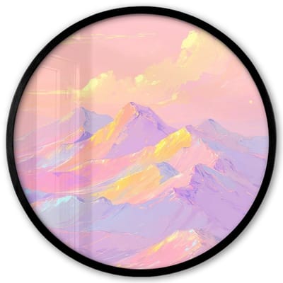 Poster in lijst Rond - Fotolijst 40x40 cm - Posters - Bergtoppen - Wolken - Dromerig - Ronde posterlijst zwart - Decoratie - Wanddecoratie woonkamer - Muurdecoratie slaapkamer