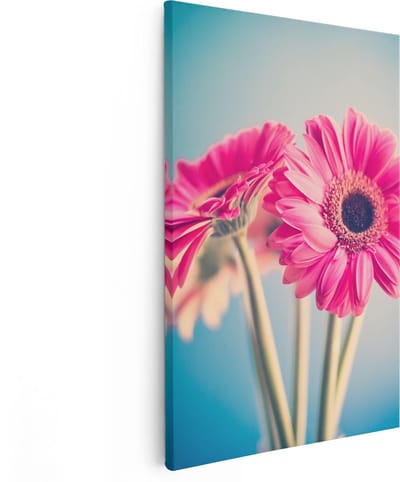 Artaza Canvas Schilderij Bloemen - 80x120 cm - Groot - Wanddecoratie Roze Gerbera - Muurdecoratie Woonkamer - Schilderijen Op Canvas