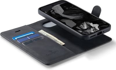 CaseMania Bookcase hoesje geschikt voor Google Pixel 9 Pro - Effen Zwart - Kunstleer - 2-in-1 Magnetisch Uitneembaar Design