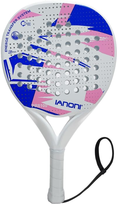 IANONI PR8100 Padel Racket White – Carbon Fiber 3-Layer – Power & Controle – Anti-Slip Grip – Unisex – Inclusief Polsband
