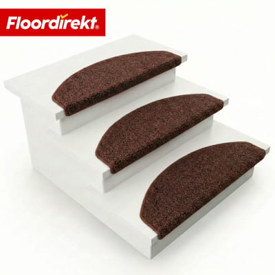 Floordirekt Trapmatten Madrid - Halfronde Shaggy Trapmat - 65 x 23,5 cm - Donkerbruin - Zelfklevend & Geluidsdempend - Veilig & Comfortabel voor Huis & Trap - in 5 Kleuren