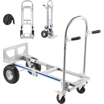 VEVOR 2-in-1 steekwagen 454 kg, transportkar met 4 wielen, ombouwbare platformwagen met antisliphandgreep, draagbare steekwagen, trolley voor verhuizingen, kantoor, magazijn, supermarkt