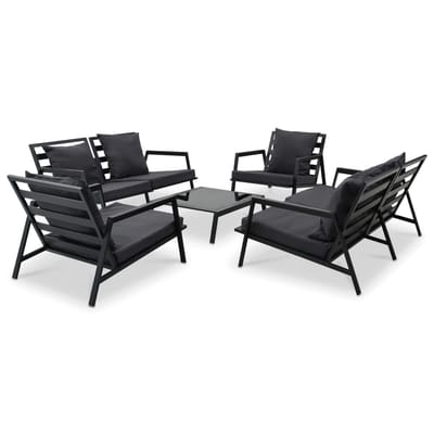 vidaXL - 5-delige - Loungeset - met - kussens - aluminium - donkergrijs