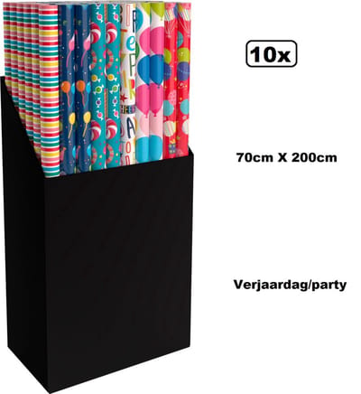 10x Rol inpakpapier 70cm x 200cm Verjaardag/party assortie - Merk Wefiesta