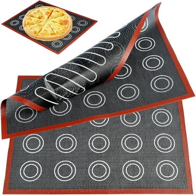 Siliconen Bakmat - 2 stuks - Deegmat - Ovenmat - 30×40cm - Geperforeerde - Herbruikbaar - niet-klevend - voor koekjes - macarons - brood en gebak - wart+rood