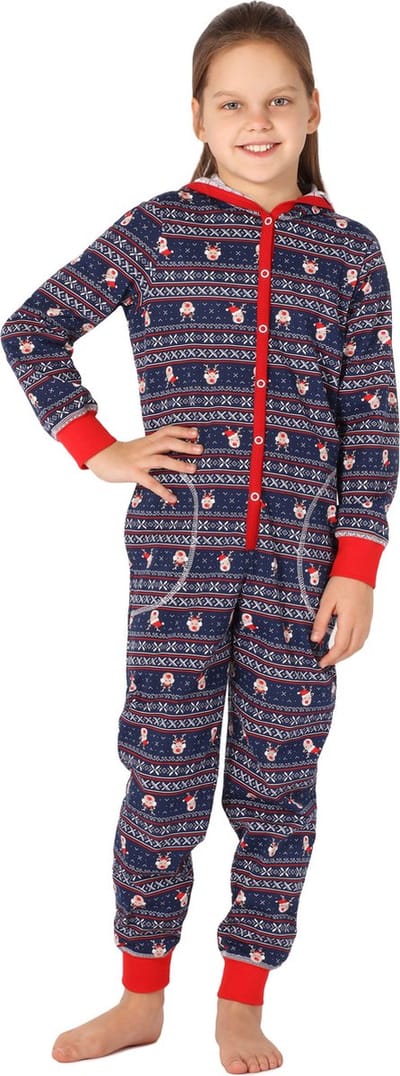 Merry Style Kinder Pyjama - ronde hals - lange mouwen - lange broek met zakken - Katoen - MS-MS10-223-PJ - Marineblau Rentiere - 122-128