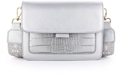 Michelle Bags & Accessoires - Dames schoudertas - Zilverkleurig - Croco design - Chique riem