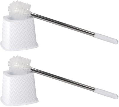 2x stuks benson wc/toiletborstel met houder - wit - 51 cm - toilet / badkamer accessoires - wc-borstel