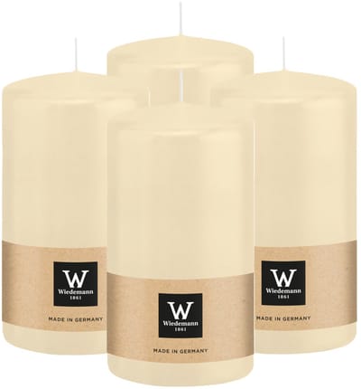 Wiedemann Cilinderkaars/stompkaars - 4x - creme wit - 13 x 7 cm - 52 branduren - zuilkaarsen