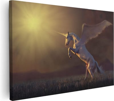 Artaza Canvas Schilderij Eenhoorn - 60x40 cm - Wanddecoratie Paard - Muurdecoratie Dieren - Schilderijen Op Canvas Zonsondergang