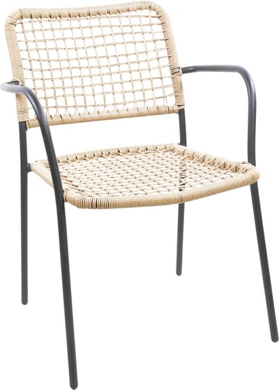 Lesliliving Stapelstoel Kara - 58.8 x 56.5 x 81.5 cm - Zwart Gecoat Staal Frame - Natural PE Wicker
