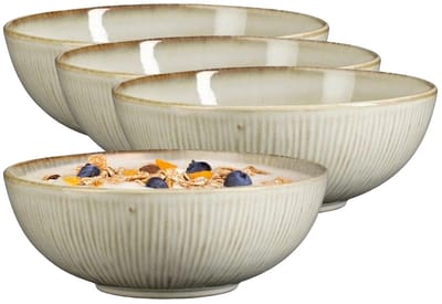Mica Decorations Soepkom Nusa - 4x - creme kleur - 17 x 6 cm - keramiek - kommetjes/schaaltjes - 500 ml