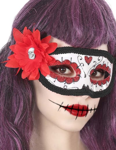 ATOSA - Dia de los Muertos masker met rode bloem voor volwassenen