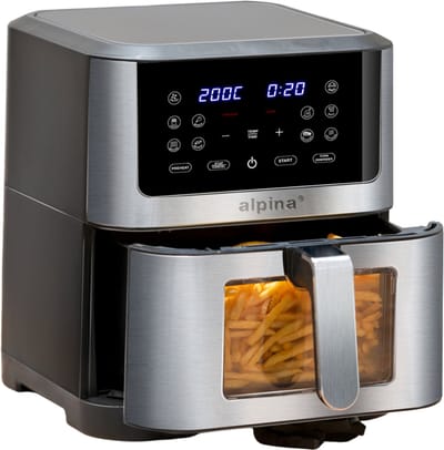 alpina Airfryer XXL - Heteluchtfriteuse 8 Liter - Air Fryer voor 6 Personen en Meer - Heteluchtoven met Digitaal Touchscreen - Instelbare Temperatuur 80 tot 200 Graden - Warmhoudfunctie
