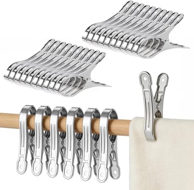 20 stuks strandhanddoekklemmen, grote clips om te bevestigen, strandhanddoekklemmen van roestvrij staal, bedkleedklem van roestvrij staal, multifunctionele clips voor dekbedden, voor het drogen van