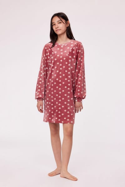 Woody Studio slaapkleed velours meisjes/dames - roze - bolletjes - 232-12-YDE-V/956 - maat 164