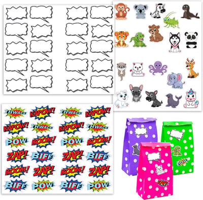 64 Grappige Stickers voor Verjaardagstassen - Kindernaamstickers - Etiketten voor Geschenkzakken