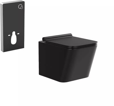 Vente-unique Hangtoilet pakket in mat zwart met decoratieve inbouwreservoir - CLEMONA