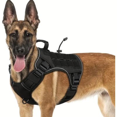 Verstelbaar Anti-Trek Tactisch Hondentuig Met Handvat Reflecterend Militair Vest Voor Grote Honden Labrador (black,S) zwart