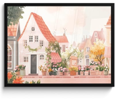 Poster in lijst - Fotolijst 70x50 cm - Posters - Bloemen - Huizen - Dorp - Posterlijst zwart - Decoratie - Wanddecoratie woonkamer - Muurdecoratie slaapkamer