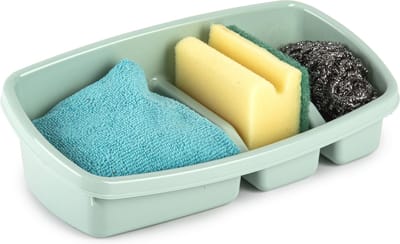 PlasticForte Keukenspons houder - 26x14 cm - mintgroen - doekjes organizer - keuken - kunststof