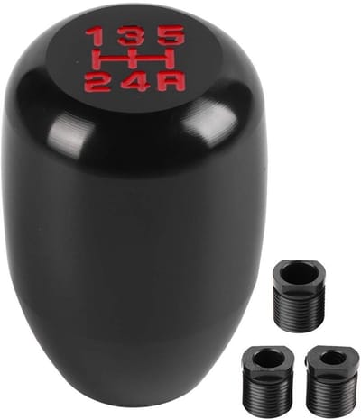 Dailygoods - Versnellingspookknop Metaal - Universeel voor Handmatige Auto's - 5 Versnellingen - Rood/Zwart - Inclusief Adapters - Stijlvolle Upgrade