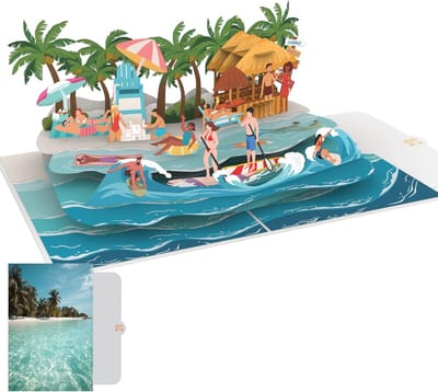 3D Wenskaart Strandthema - Verras met Pop-up Strandtafereel