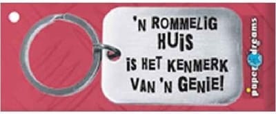 Paper Dreams | RVS Sleutelhanger | 'N rommelig huis is het kenmerk van 'n genie!