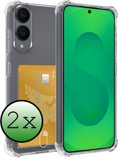 Hoesje 2 Stuks - Geschikt voor Samsung Galaxy S25 Edge - Met Pashouder en Kaarthouder - Telefoon Hoes Shockproof - Siliconen Case - Back Cover - Shock Proof - Pasjes Houder - Transparant