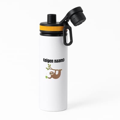 Hacebo® - luiaard met koffie met eigen naam waterfles met draaidop oranje - Luiaard - luiaard liefhebbers - iemand die houdt van luiaards - verjaardag - cadeau - kado - water fles - 850ML