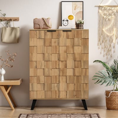 MODFU Opbergkast 80,5 x 35 x 109,5 cm van spaanplaat, met deuren en verstelbare planken, houtkleur