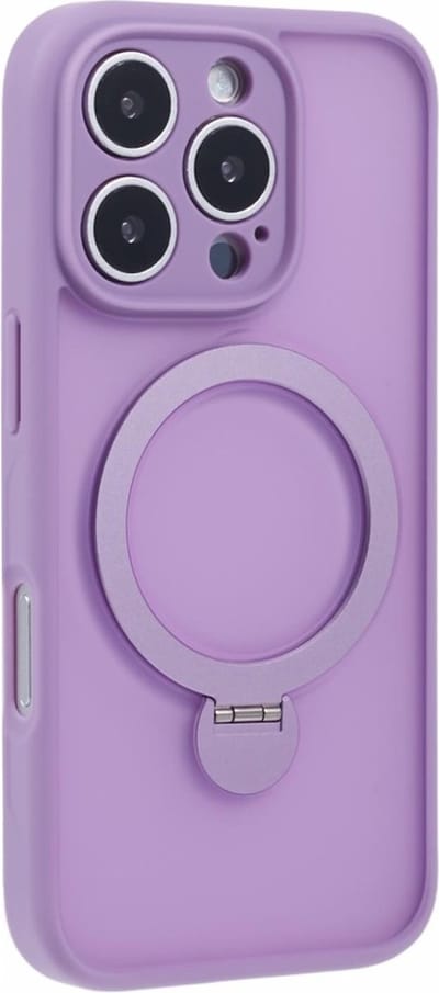 Coverup Hoesje - Geschikt voor iPhone 16 Pro Hoesje - Coverup Transparante Siliconen Back Cover met 360° MagSafe Compatible Ring Kickstand - Paars