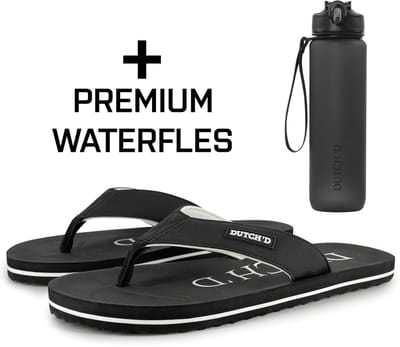 Dutch'D ® - Teenslippers + Handige Waterfles! - Slippers - fliflops - Heren teenslippers - Zwart - Comfortabel - flip flops - Maat 39-40