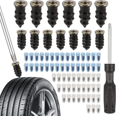 60 Stuks Vacuum Bandenreparatie Spijkers met Schroevendraaier, Tubeless Bandenreparatie Kit voor Auto en Motorfiets, Duurzaam en Efficiënt