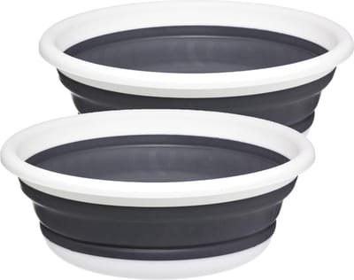 5Five Afwasteil/afwasbak opvouwbaar - 2x - wit/grijs - rond - 37,5 x 14 cm - 8 liter - kunststof - Afwassen
