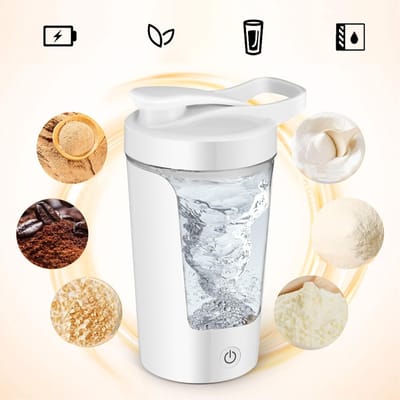 Elektrische shaker - Shakebeker - TENZHVXI® - Oplaadbare - BPA-vrij - Geïntegreerde 500mAh-batterij - Voor eiwitten en poeders - 450 ml - Kunststof - Temperatuur- en schokbestendig - Voor de sportschool en fitness - Wit