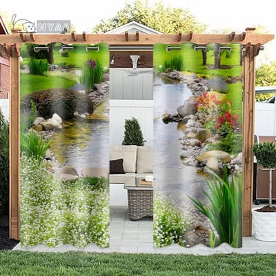 2 panelen buitenpaviljoen groen bos gordijn natuur tuingordijn binnenplaats balkon zonwering slaapkamer raam cortinas haak (50Wx50H)x2(CM)&Grommet Top