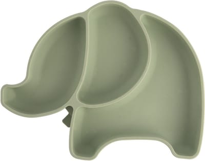 Kinderbord Silicone Split Groene Olifant 23,5x19x3,5 cm - Kinderservies - Baby - Bord