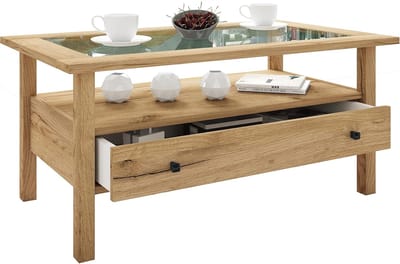 Houten bijzettafel - Salontafel lade - Woonkamer opbergen - Stabiel ontwerp - 54 x 90 x 42 cm - Honing eik